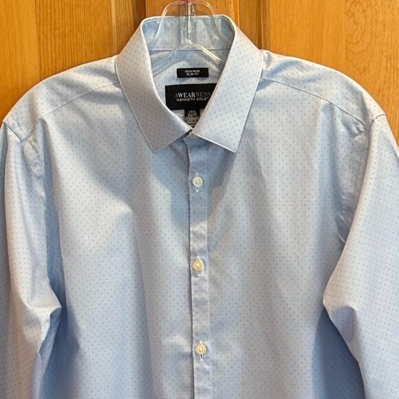 Kenneth Cole Awearness Blue Non-Iron Slim Fit Long Sleeve Button-Up Dress Shirt - Picture 2 of 15
